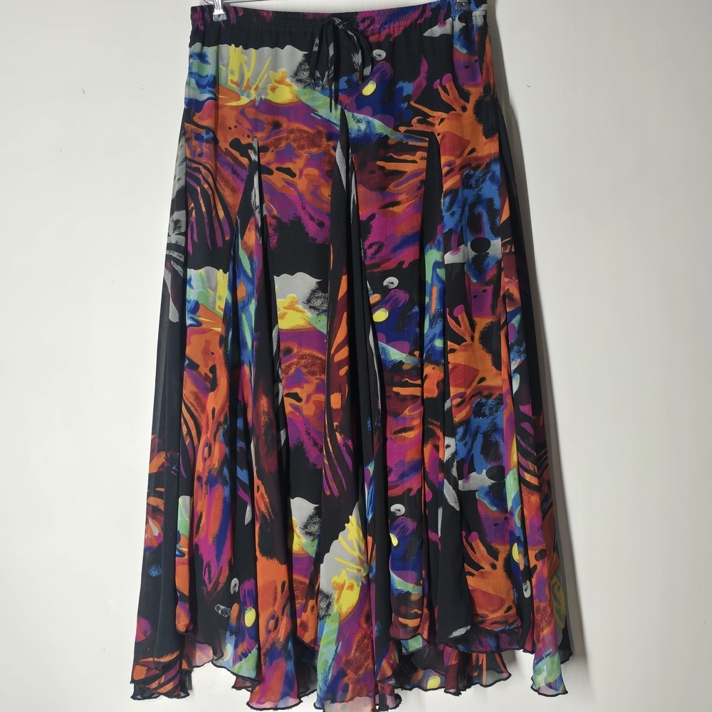 Sandy Starkman Artsy Boho Floral Maxi Skirt Lined‎ Art to Wear Womens M Fairy